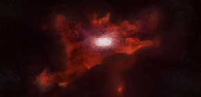 Gigantic carbon clouds caught by ALMA telescope: environmental pollution in the early universe