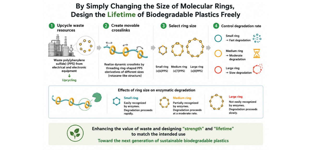 Built to last or break down: Ring size tunes biodegradable plastic lifetimes