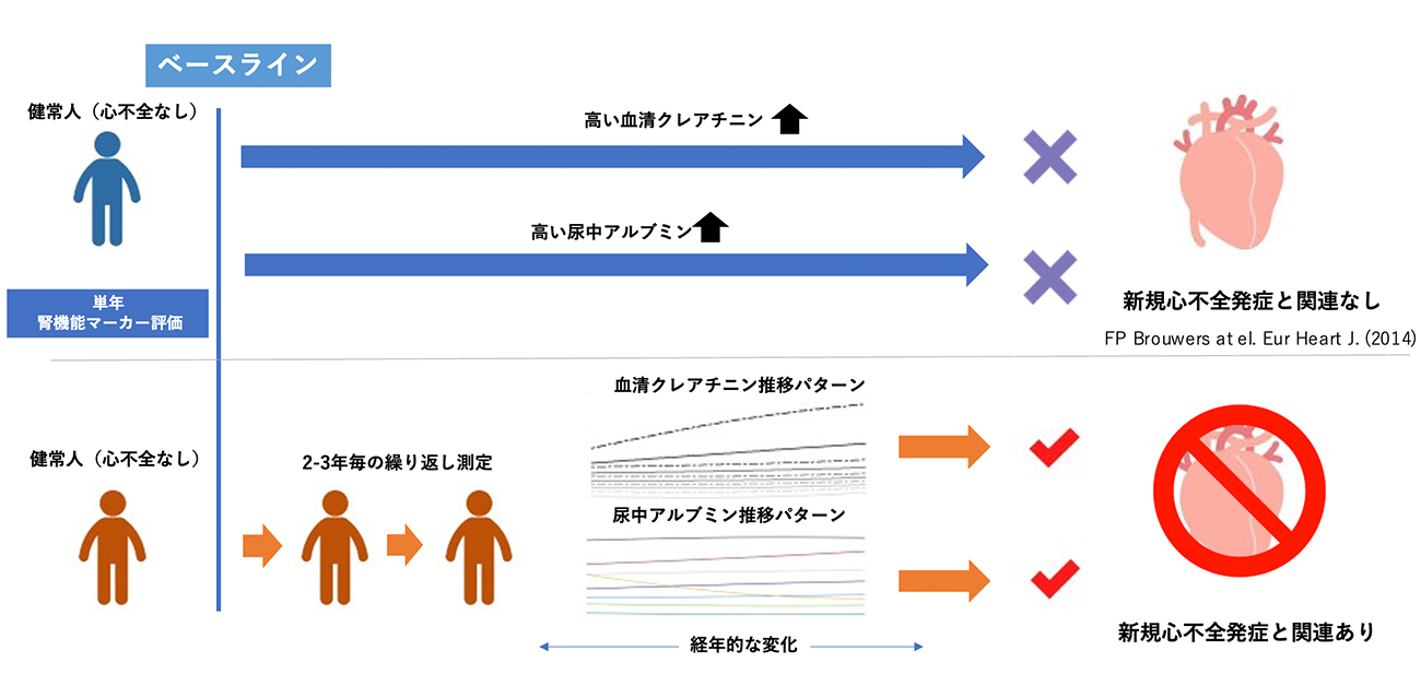 腎機能マーカーの推移と心不全発症は密接に関与