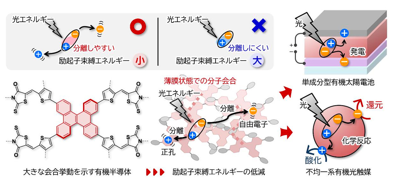 ＼単一の有機半導体でも効率的に光電変換！／有機半導体の励起子束縛エネルギー低減に成功