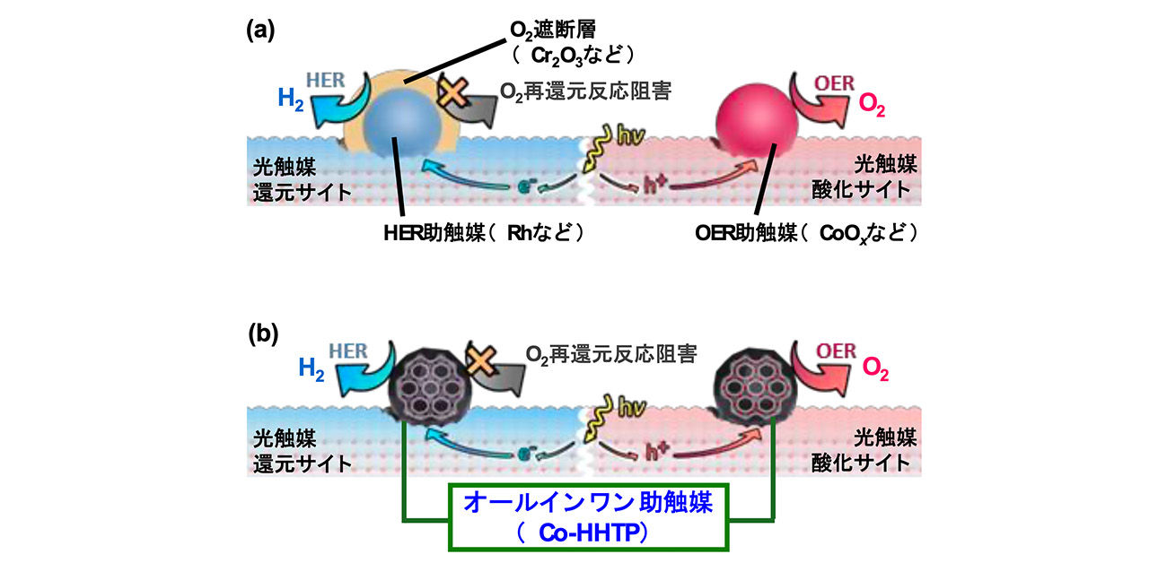 水完全分解光触媒における 初めてのオールインワン助触媒を実現