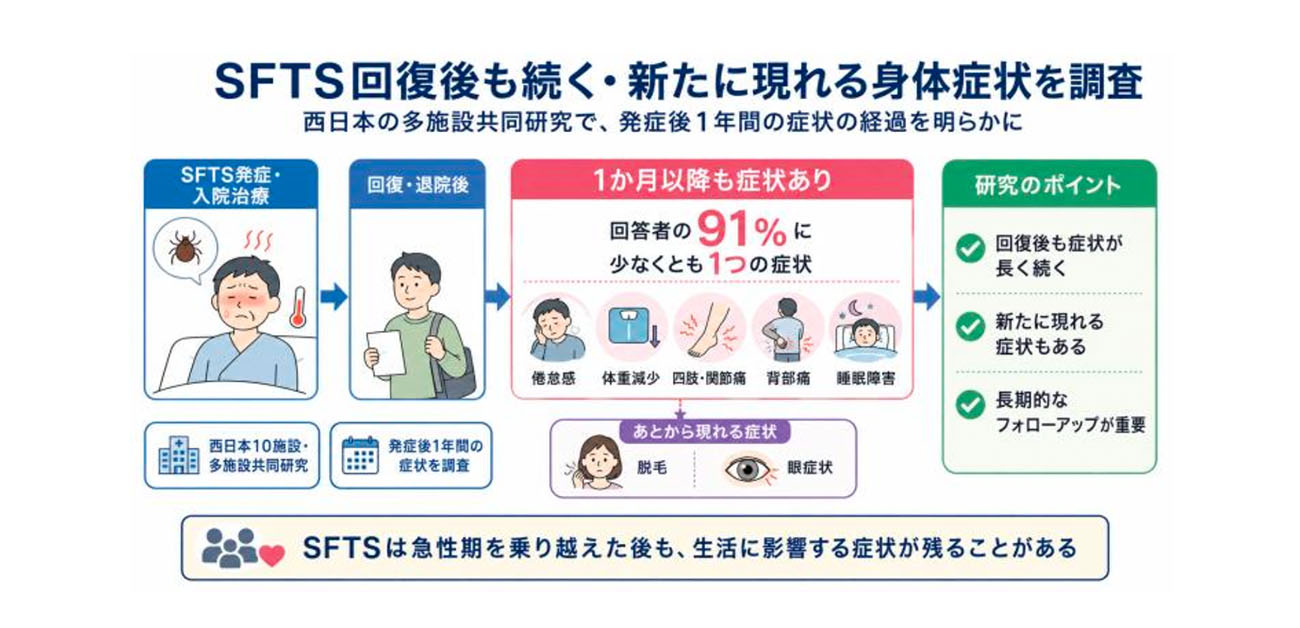 マダニが媒介するSFTSから回復後、91%が罹患後症状を経験